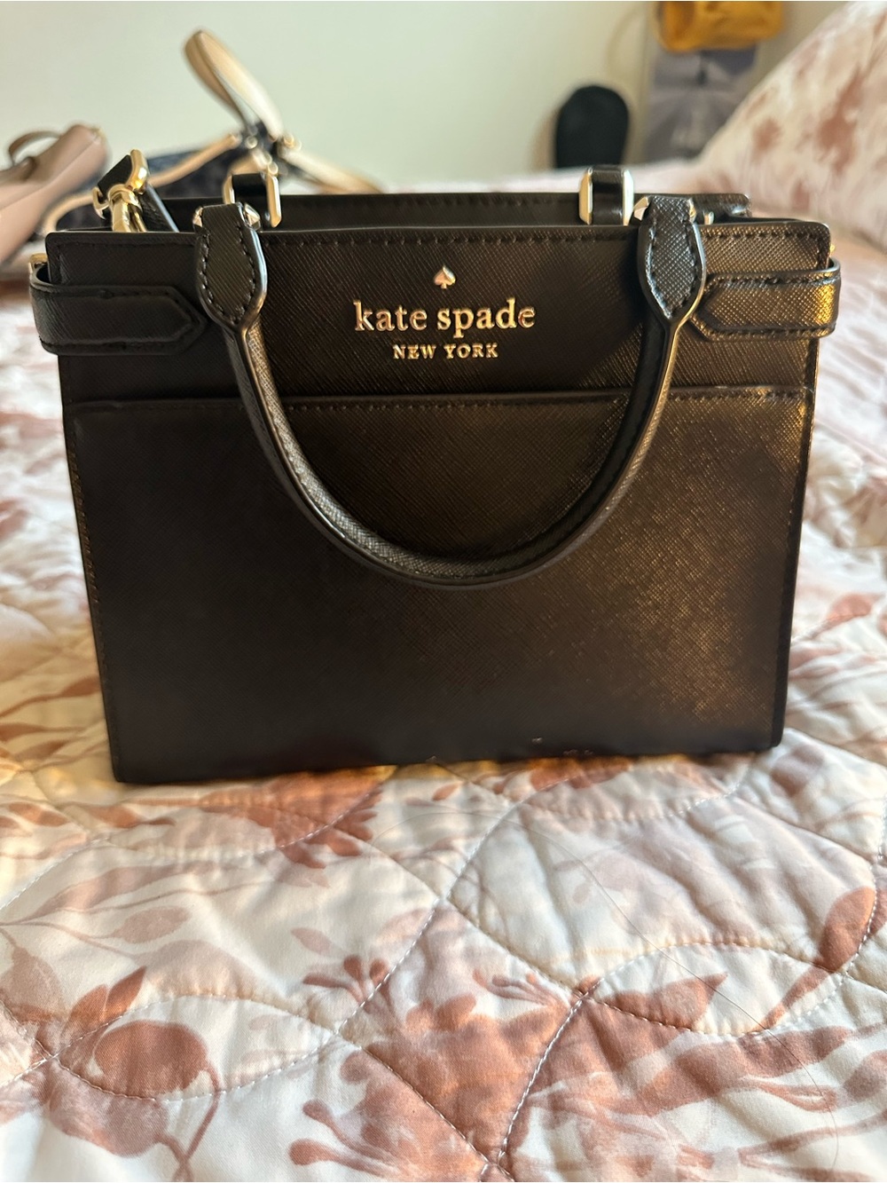 kate spade black leather structured top-handle satchel
